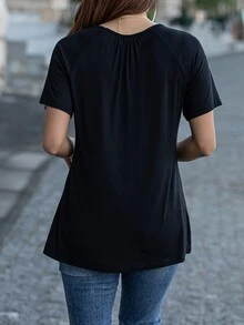 AAmilife Contrast Guipure Lace Raglan Sleeve Tee - Black - View 3