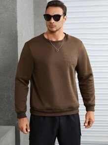 Manfinity Men Plus Letter Embroidery Sweatshirt - Mocha Brown - View 5