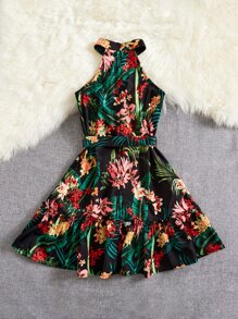 SHEIN Đầm Gái Thắt lưng viền lá sen Viên lá sen Dây kéo Nhiệt đới Boho - Nhiều màu - Xem 2