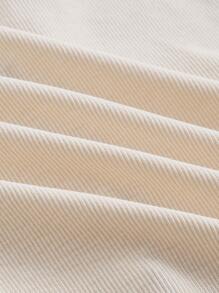 SHEIN MOD Áo thun tay ngắn dệt kim gân có đường khâu trên cùng - Màu be - Xem 4