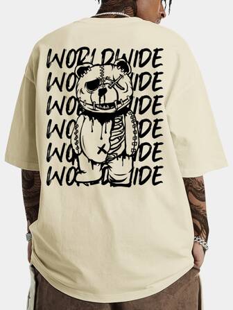 Street Life T-shirt Graphique D'ours À Lettres Pour Hommes