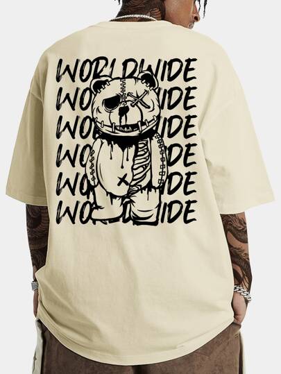 Street Life Men Letter Bear Graphic Tee