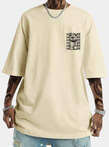 ROMWE MEN Street Life 男士字母熊圖形t恤 - 卡其色 - 查看 2