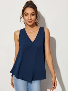 SHEIN Essnce Top unicolor escote v - Azul Marino - Ver 5
