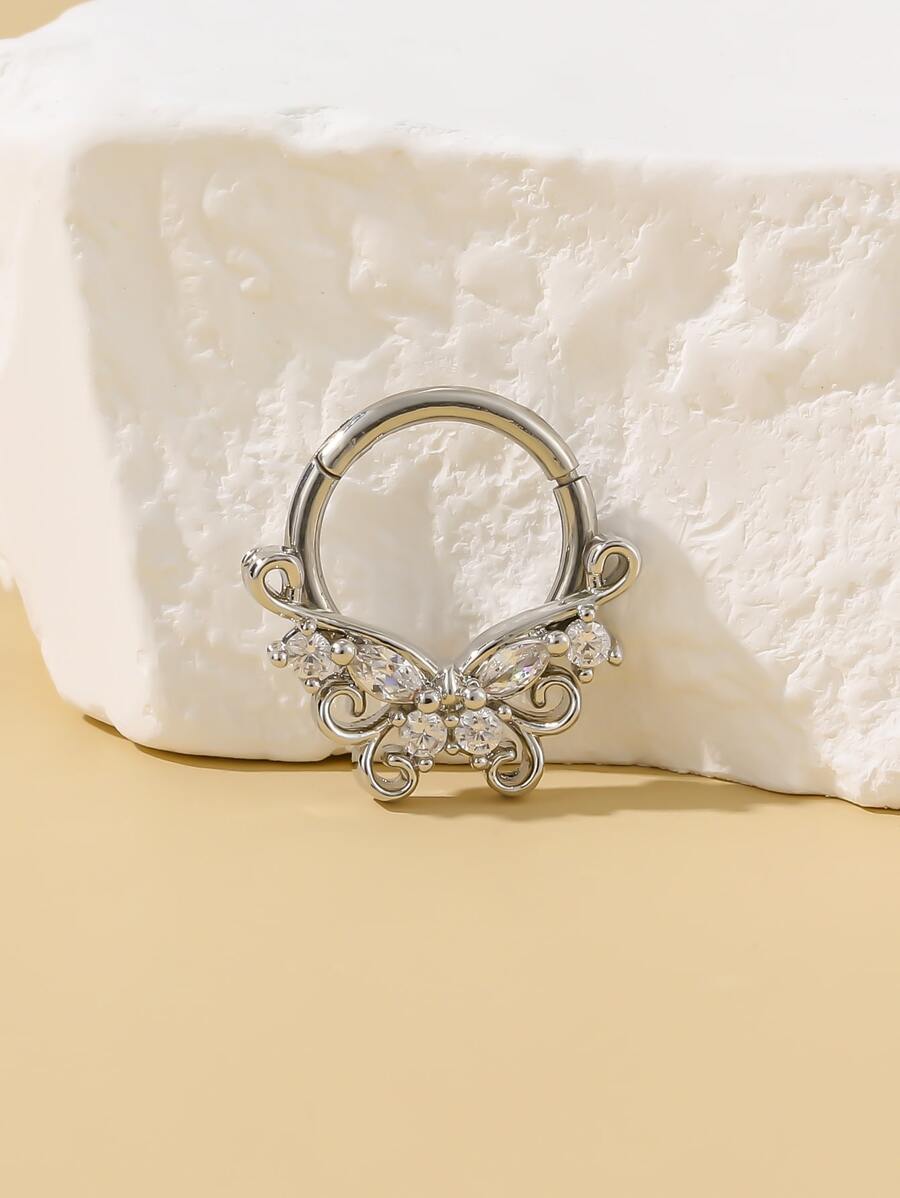 Kim Cương Giả Bướm Trang Trí Mũi Vòng Thép Không Gỉ Phổ Biến Xuyên Cơ Thể Món Quà Trang Sức Dành Cho Nữ & Nam - Bạc - Xem 1