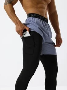 Hombres Pantalones deportivos con estampado de letra 2 en 1 - Multicolor - Ver 3