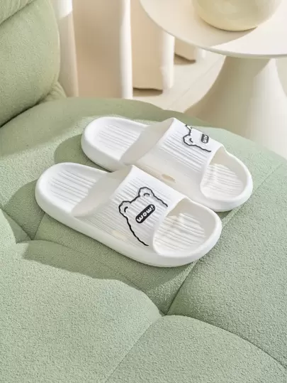 學院白色鞋女士卡通和字母圖案拖鞋