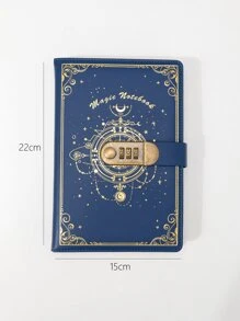 1 peça padrão da lua Caderno com Fechadura eletrônica com senha - Azul Marinho - Visão 2