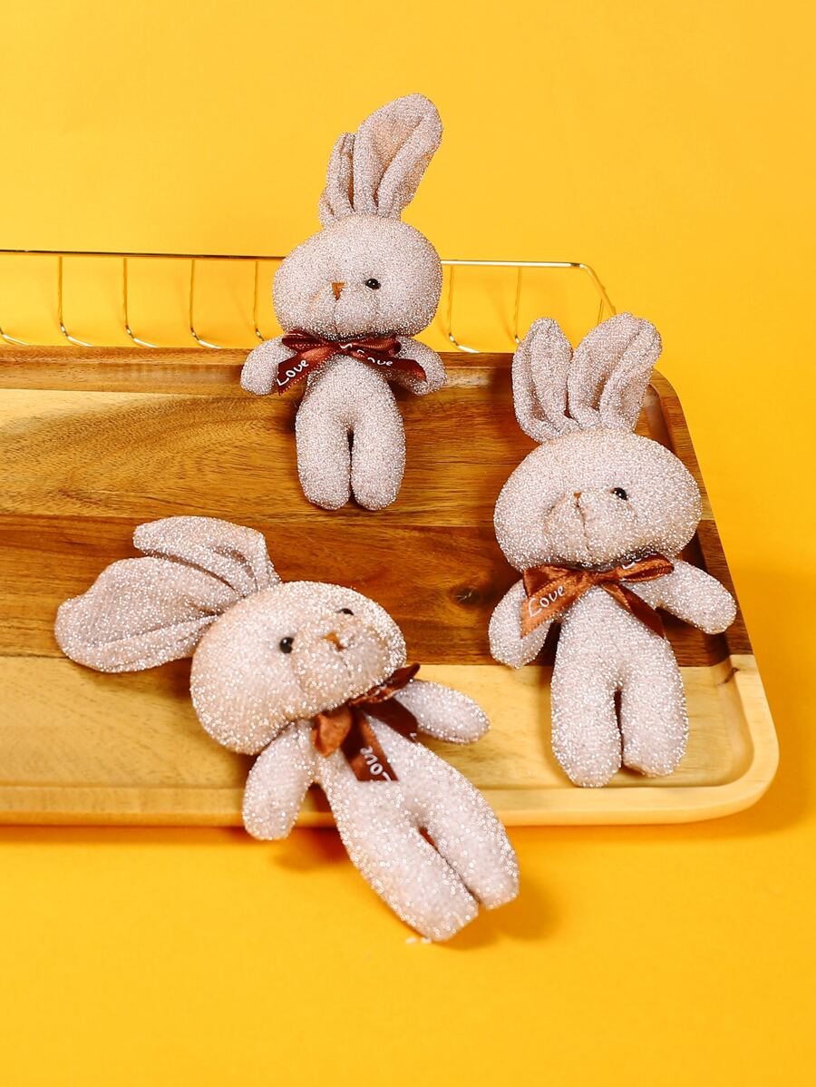 1pc Cartoon Rabbit Design Pet Plush Toy - Brown - View 1