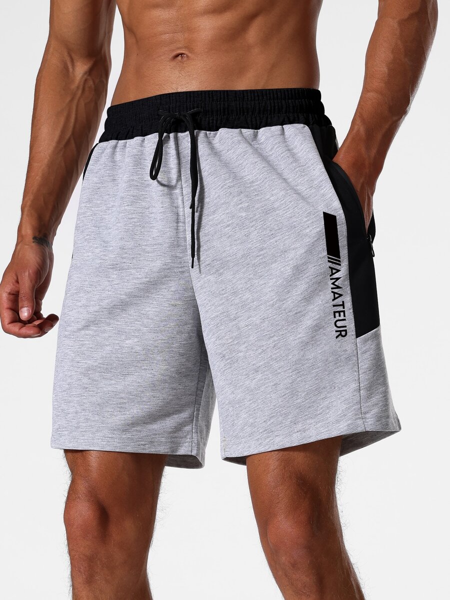 Daily&Casual Men Letter Graphic Drawstring Waist Sports Shorts - Light Grey - View 1