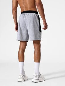 Daily&Casual Men Letter Graphic Drawstring Waist Sports Shorts - Light Grey - View 2