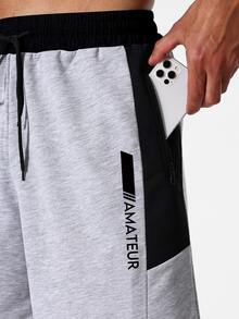 Daily&Casual Men Letter Graphic Drawstring Waist Sports Shorts - Light Grey - View 3