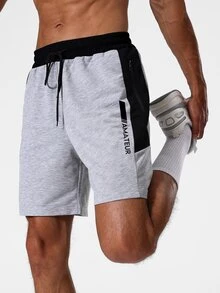Daily&Casual Men Letter Graphic Drawstring Waist Sports Shorts - Light Grey - View 4