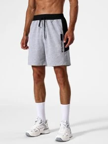 Daily&Casual Men Letter Graphic Drawstring Waist Sports Shorts - Light Grey - View 5