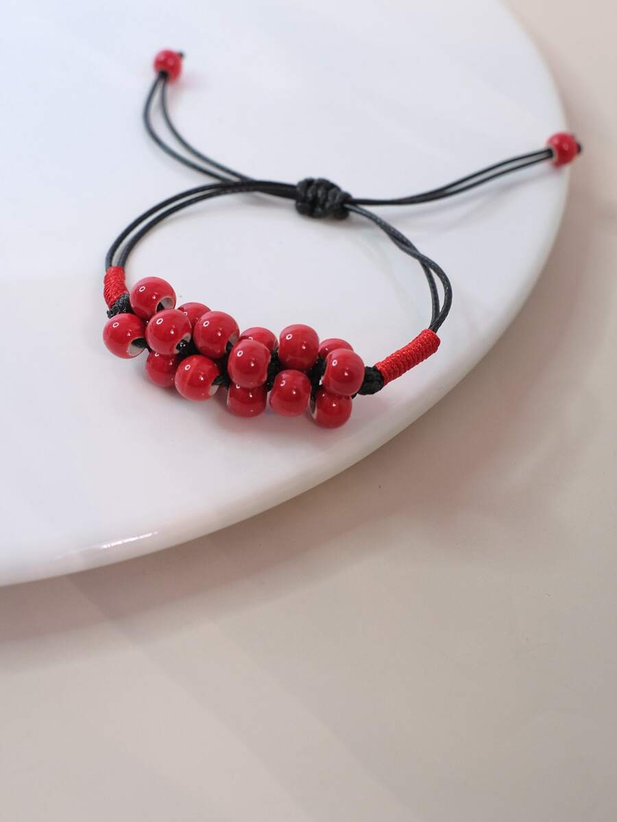 Bead Decor Bracelet - Red - View 1