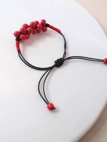 Bead Decor Bracelet - Red - View 2