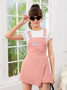 SHEIN Teen Girls Letter Patched Detail Overall Dress Without Tee - Baby Pink - View 1