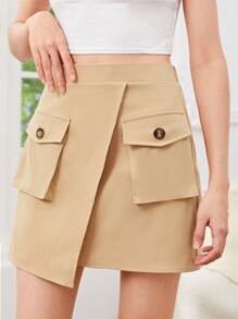 SHEIN 青少年女孩翻蓋口袋裹身裙