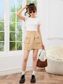 SHEIN 青少年女孩翻蓋口袋裹身裙