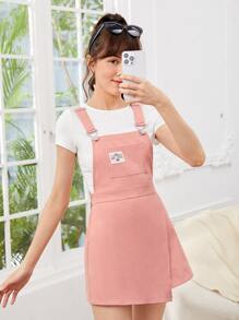 SHEIN Teen Girls Letter Patched Detail Overall Dress Without Tee - Baby Pink - View 5