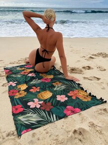 Tropical Print Beach Blanket - Multicolor - View 1