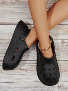 酷黑色洞洞鞋女士鏤空洞洞鞋 - 黑色 - 查看 5