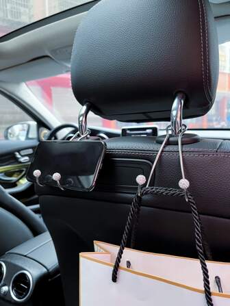 2pcs Rhinestone Ball Decor Car Seat Back Hook