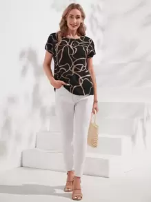 EMERY ROSE Graphic Print Batwing Sleeve Blouse - Multicolor - View 3