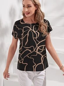 EMERY ROSE Graphic Print Batwing Sleeve Blouse - Multicolor - View 5