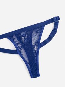 ROMWE Floral Lace Cut Out Lingerie Set - Blue - View 4