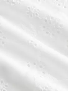 SHEIN MOD Đầm viền lá sen Dây kéo Tranh thêu màu trơn Giải trí - trắng - Xem 4