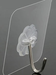 10入組PVC極簡透明花細節牆面掛鉤 - 白色 - 查看 1