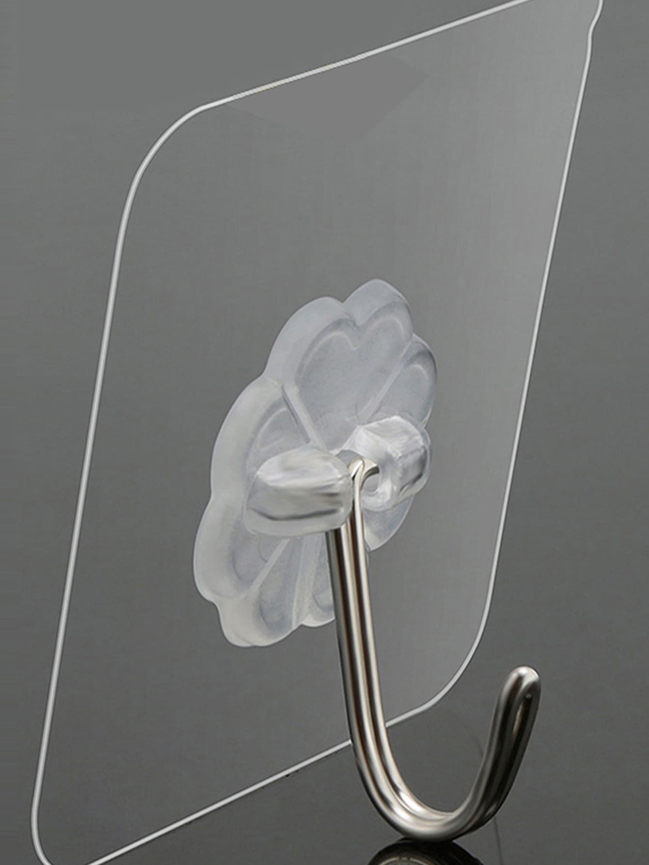 10入組PVC極簡透明花細節牆面掛鉤 - 白色 - 查看 1