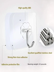 10入組PVC極簡透明花細節牆面掛鉤 - 白色 - 查看 5