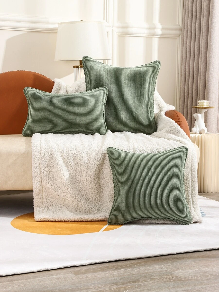 1 pieza funda de almohada verde sólido, funda de cojín suave para sofá, cama, coche, funda de almohada con acento de felpa, decoración del hogar, inserto de almohada no incluido - Verde - Ver 1