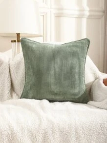 1 pieza funda de almohada verde sólido, funda de cojín suave para sofá, cama, coche, funda de almohada con acento de felpa, decoración del hogar, inserto de almohada no incluido - Verde - Ver 4