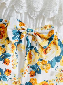 SHEIN Baby Floral Print Cold Shoulder Ruffle Trim Bow Front Jumpsuit - Multicolor - View 4