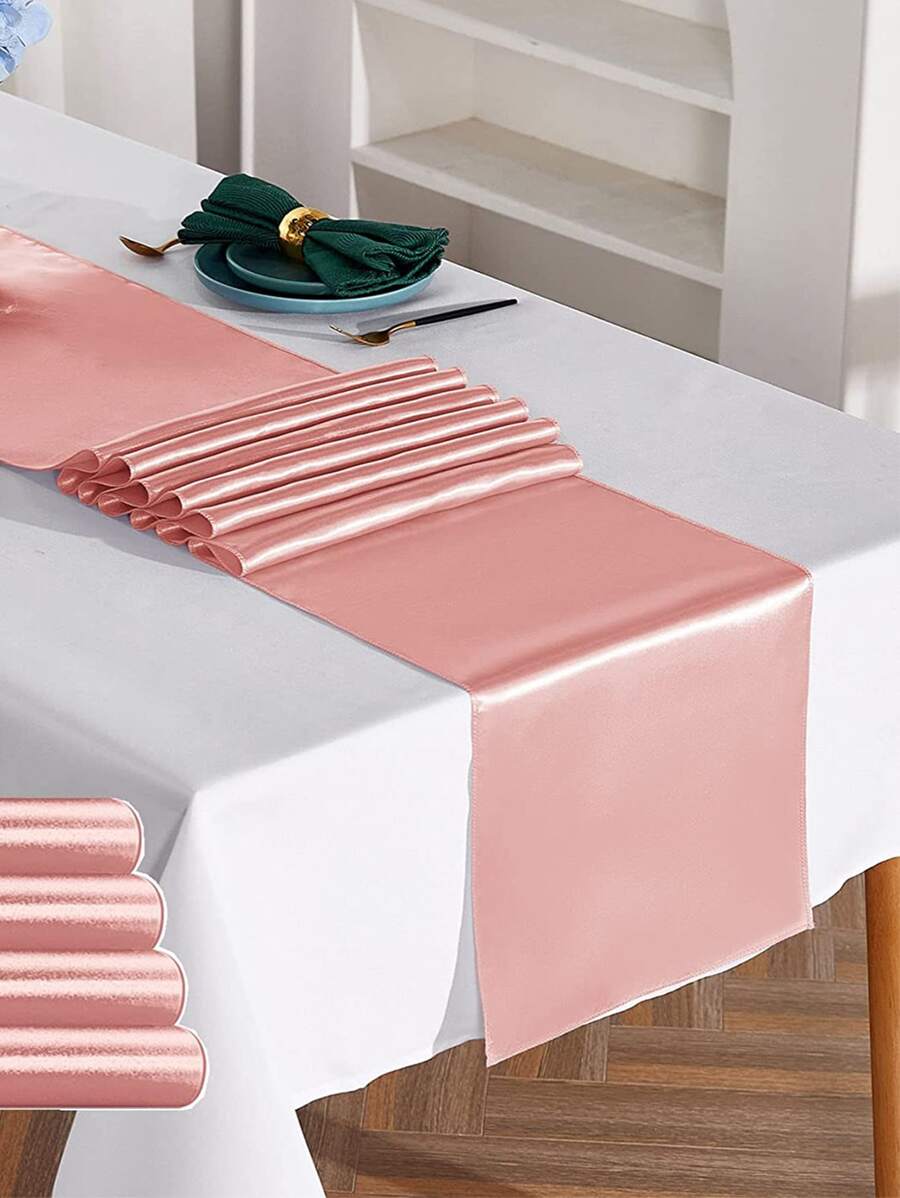 1/2 Chiếc Satin Bàn Biểu Ngữ Cho Đám Cưới, Sinh Nhật, Tiệc Trang Trí Bàn Ăn - Hồng - Xem 1