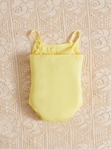 SHEIN Bodysuits Em bé Nơ Bướm Gân đan màu trơn - Màu vàng - Xem 2