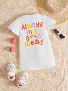 SHEIN Đầm em bé Xù nhỏ Hoa Slogan - trắng - Xem 1
