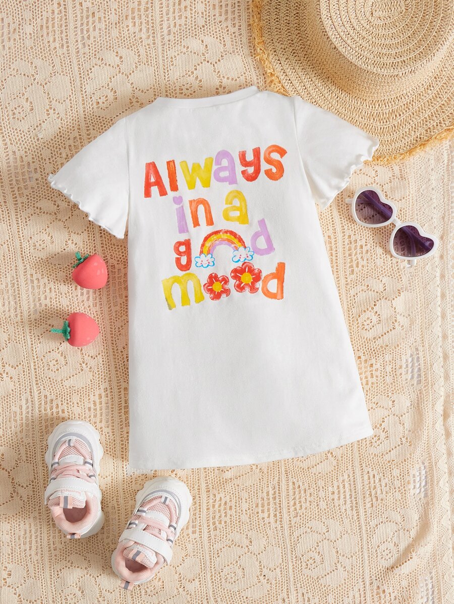 SHEIN Đầm em bé Xù nhỏ Hoa Slogan - trắng - Xem 1