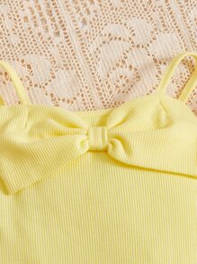 SHEIN Bodysuits Em bé Nơ Bướm Gân đan màu trơn - Màu vàng - Xem 3