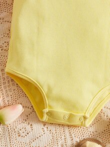 SHEIN Bodysuits Em bé Nơ Bướm Gân đan màu trơn - Màu vàng - Xem 4