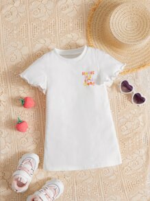 SHEIN Đầm em bé Xù nhỏ Hoa Slogan - trắng - Xem 3