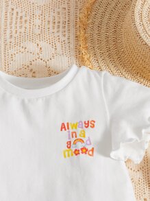 SHEIN Đầm em bé Xù nhỏ Hoa Slogan - trắng - Xem 5