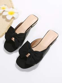 女士一脚蹬平底凉鞋，带蝴蝶结装饰，适合所有季节，时尚百搭 - 黑色 - 查看 3