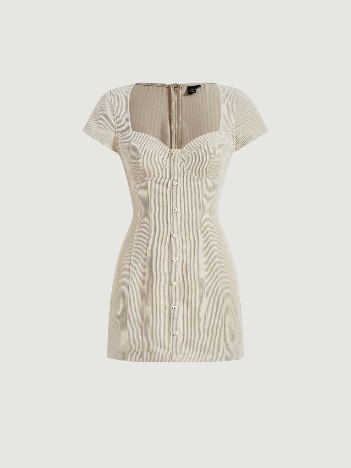 SHEIN MOD Sweetheart Neck Button Front Bustier Dress - Khaki - View 1