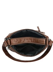 极简主义拉链流浪包 1 件钱包邮差手提包斜挎包多色肩带金色带扣宽肩带替换 - 棕色 - 查看 4