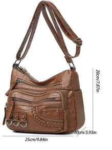 极简主义拉链流浪包 1 件钱包邮差手提包斜挎包多色肩带金色带扣宽肩带替换 - 棕色 - 查看 8