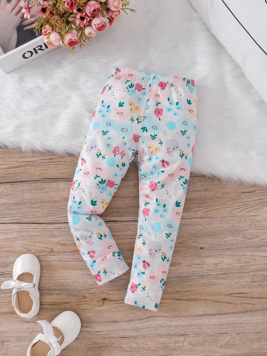 SHEIN Nhỏ bé Cô gái Hoạt hình Thỏ In Xà cạp - Nhiều màu - Xem 1